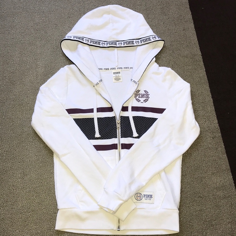 VICTORIA’S SECRET PINK - White/Maroon/Black Zip Up